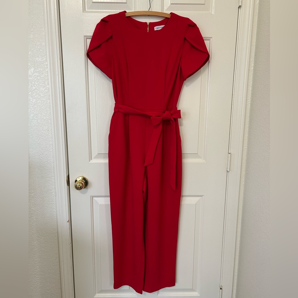 Red Tie Waist Jumpsuit